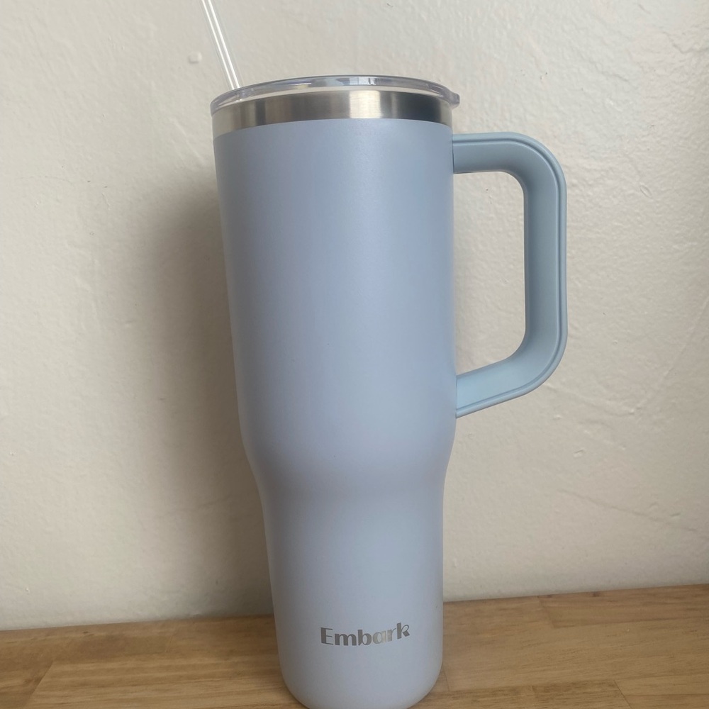 Light Blue Insulated Tumbler with Lid and straw